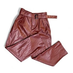 Who What Wear Women's HighRise Brown Faux Leather PaperBag Pants Size 4 Like New